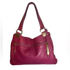 Cole Haan Fushia Leather Shoulder Bag with Gold Hardware